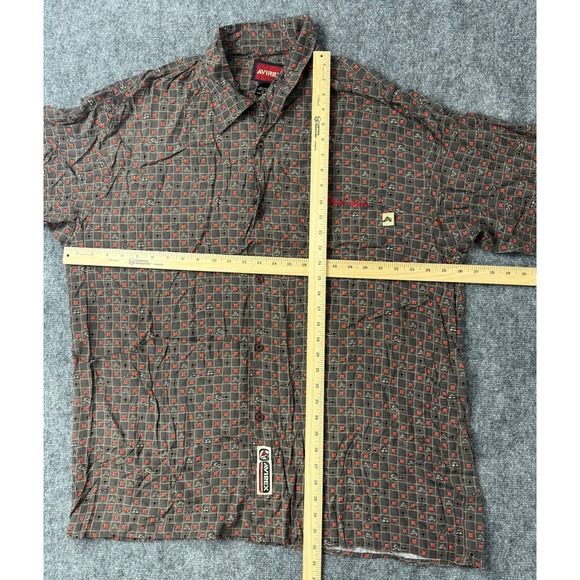 AVIREX Vintage Y2K Mens Short Sleeve Button Up Shirt XL Geometric Print Teak - Picture 10 of 11